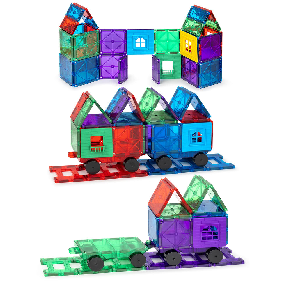Playmags train car set with four connecting cars for imaginative play