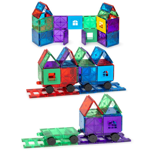 Playmags train car set with four connecting cars for imaginative play