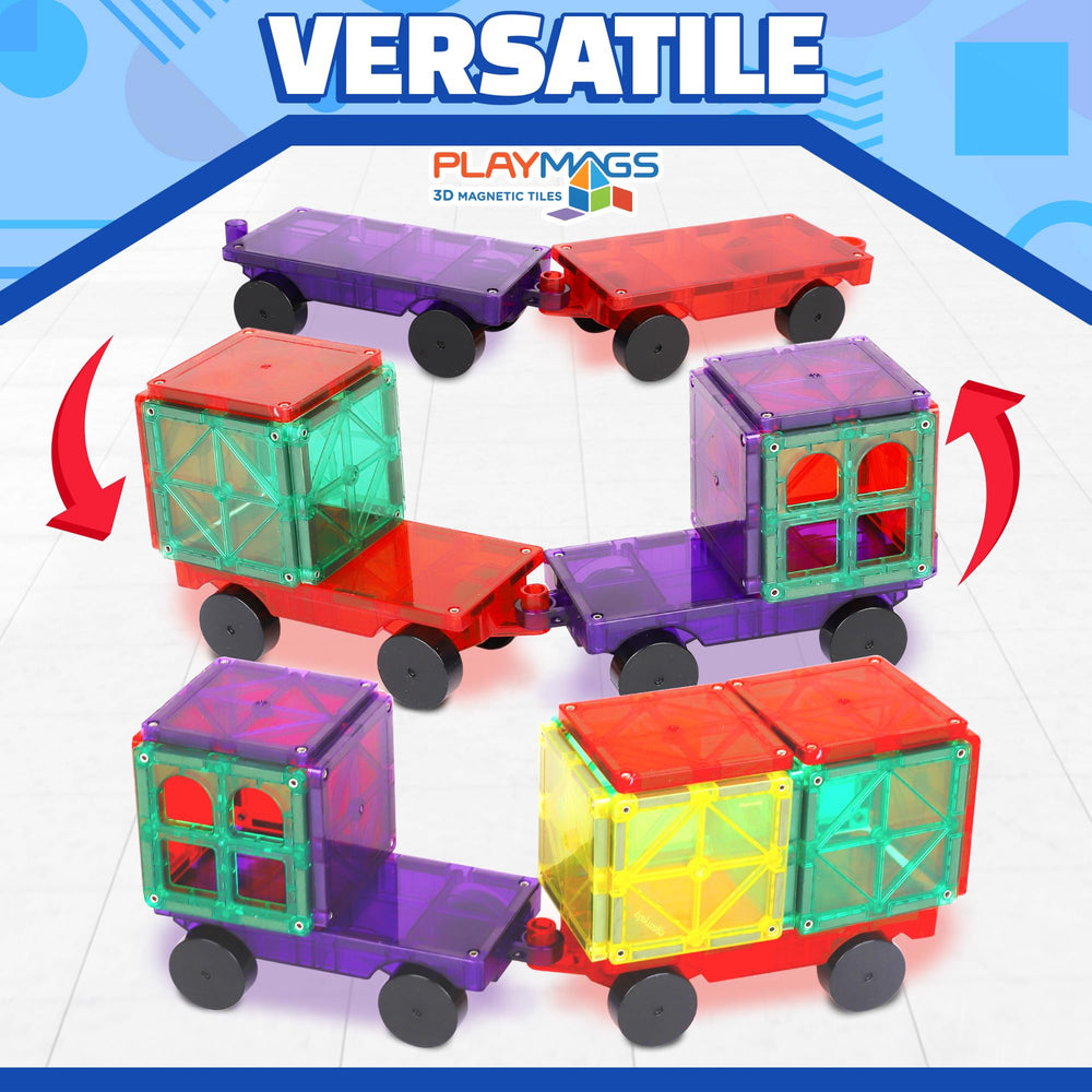 Playmags vivid color tiles attract attention and invite tactile exploration during building.