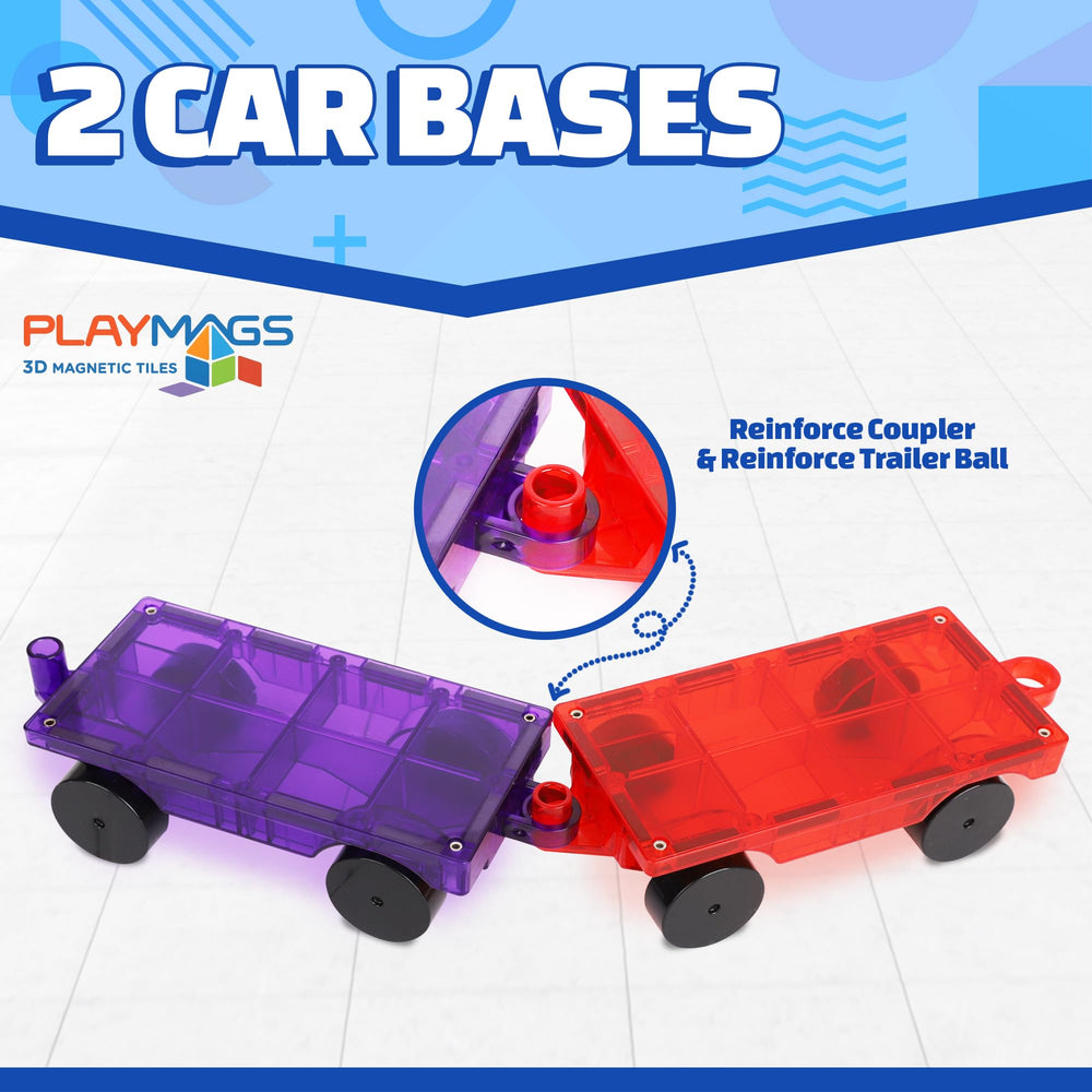 Playmags wheelbase twin pack design supports easy linking for trains and multi-vehicle play.