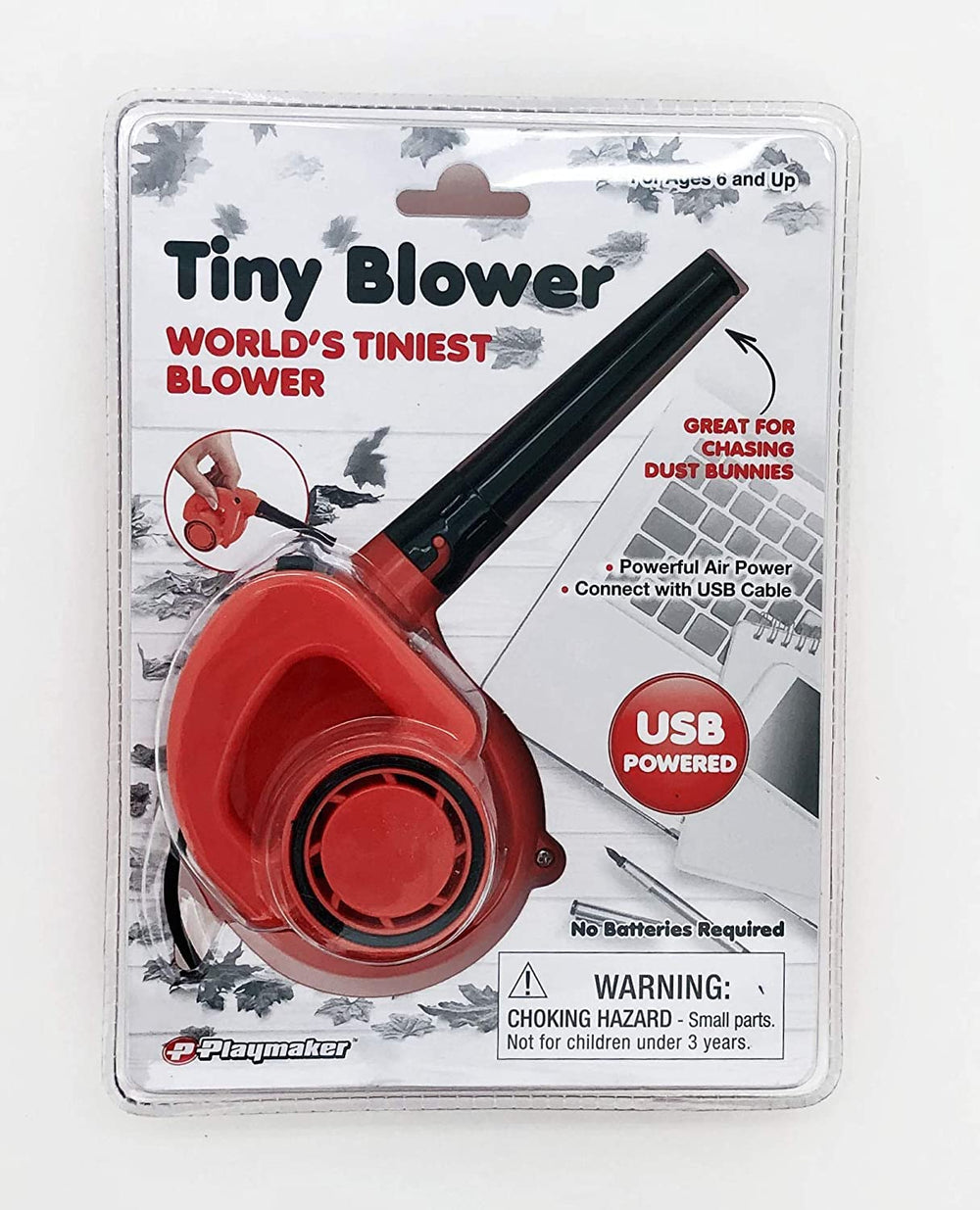 Tiny blower in action, ideal for quick tidy-ups at work or home.