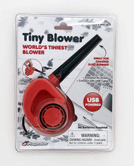 Tiny blower in action, ideal for quick tidy-ups at work or home.
