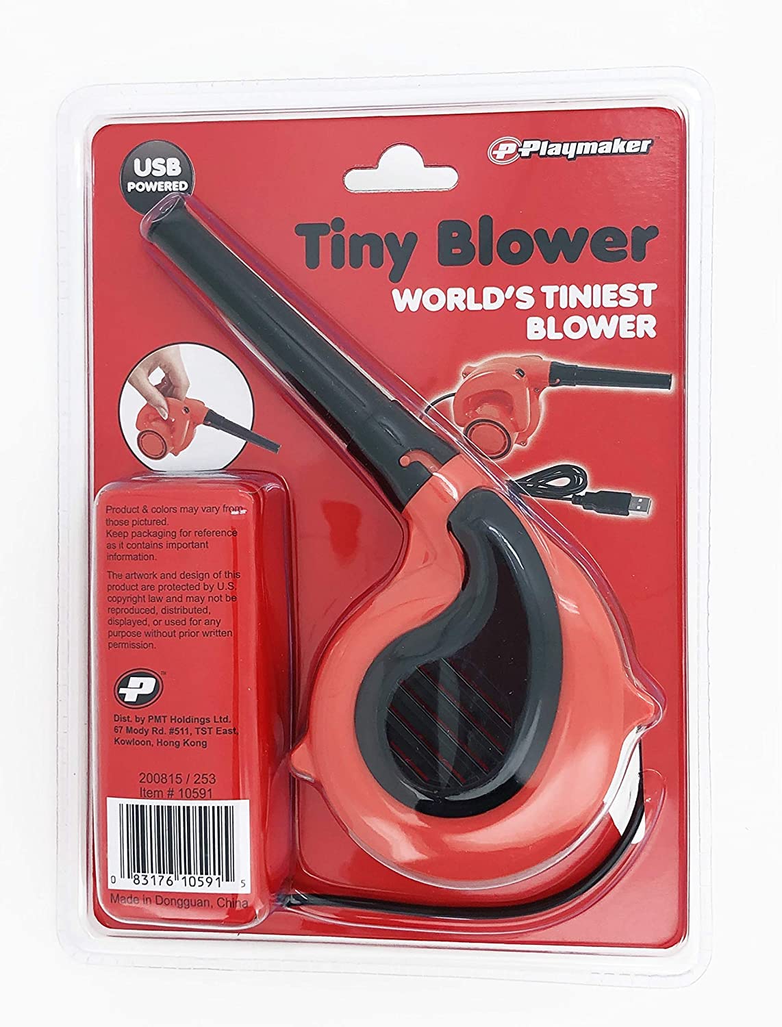 Playmaker Toys World's Tiniest Blower demonstrates USB-powered portability.