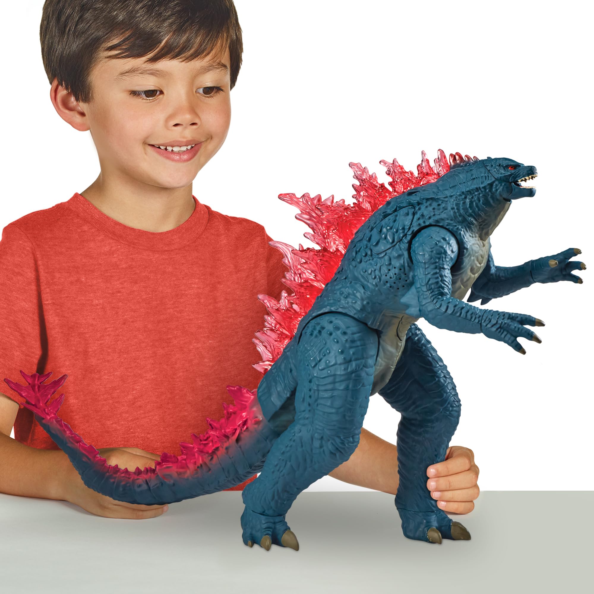 PlayMates Godzilla x Kong 13-In-Inch Mega Deluxe glow and sound effects enhance play.