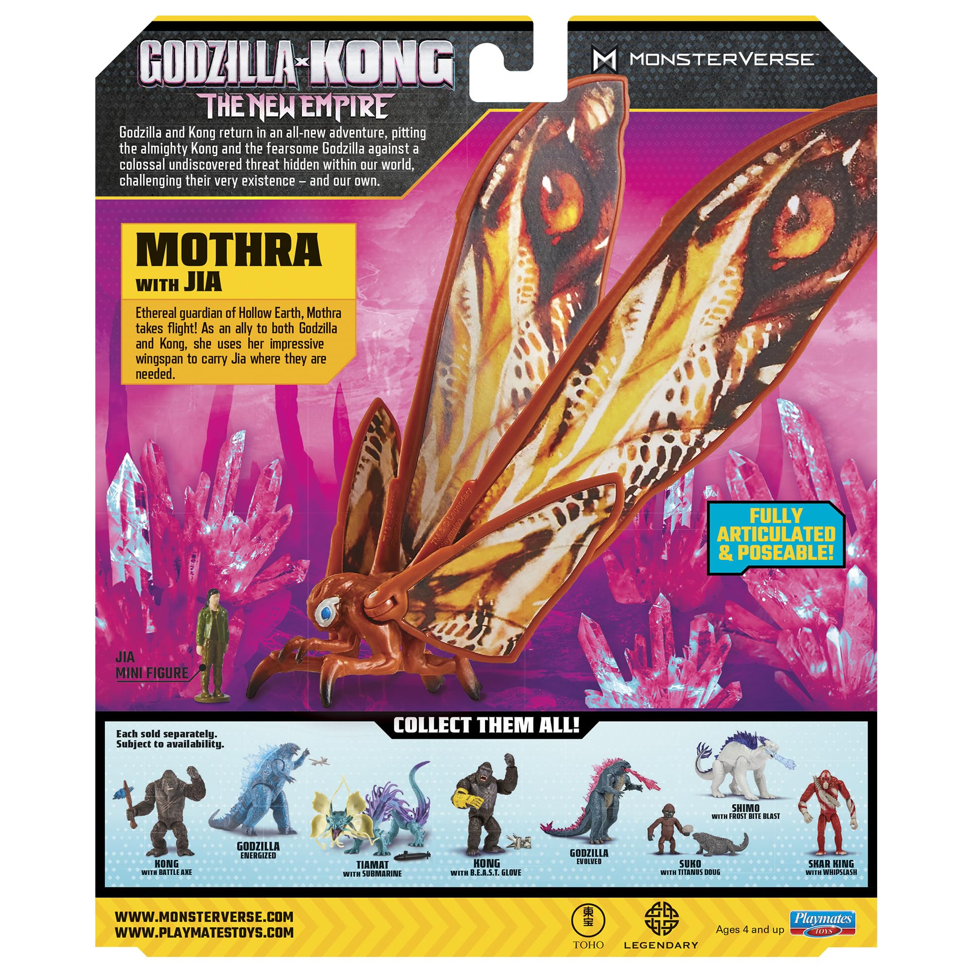 PlayMates Mothra with Jia close-up details highlighting color and finishes.