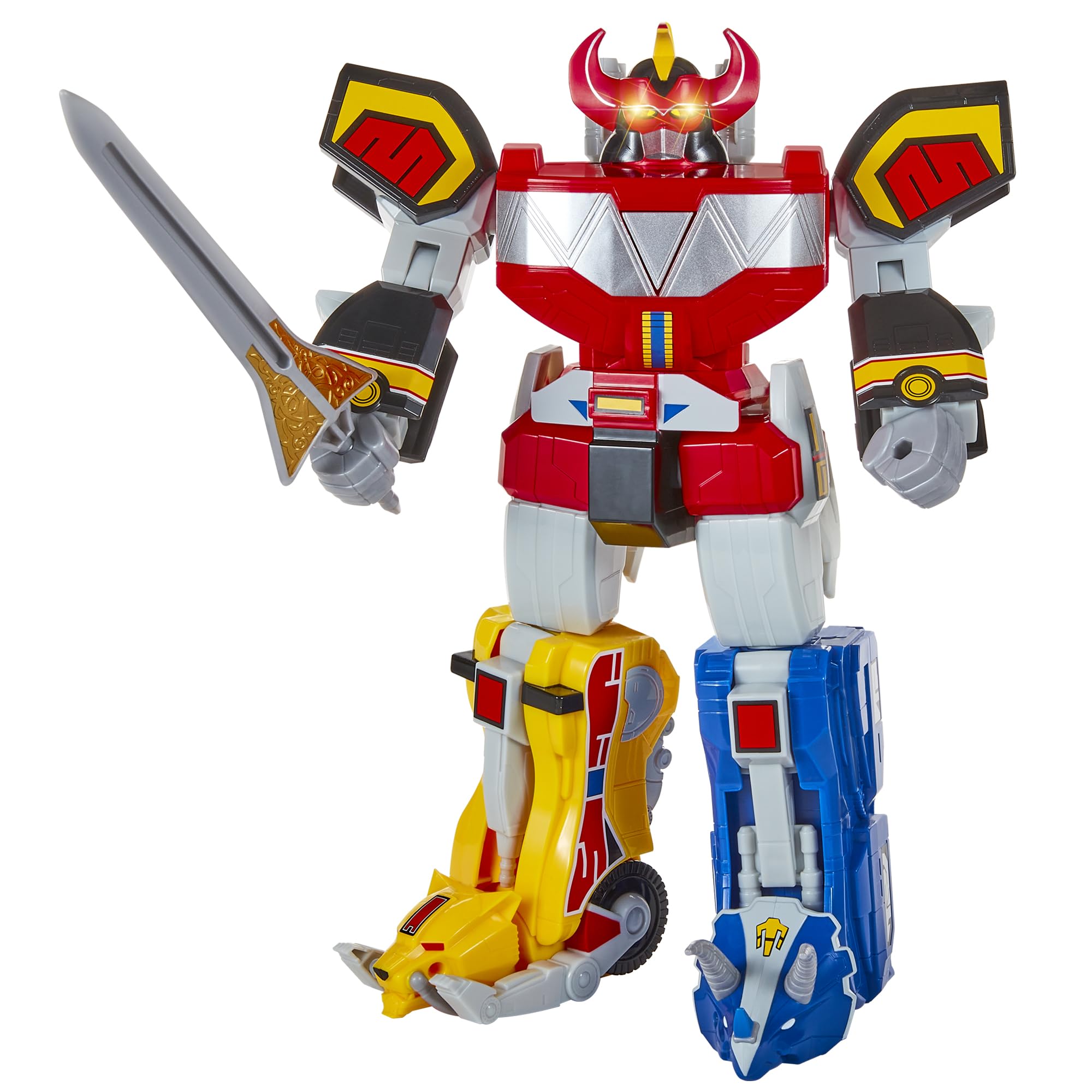PlayMates Power Rangers Ultimate Megazord eye lights enhance playtime and action cues.