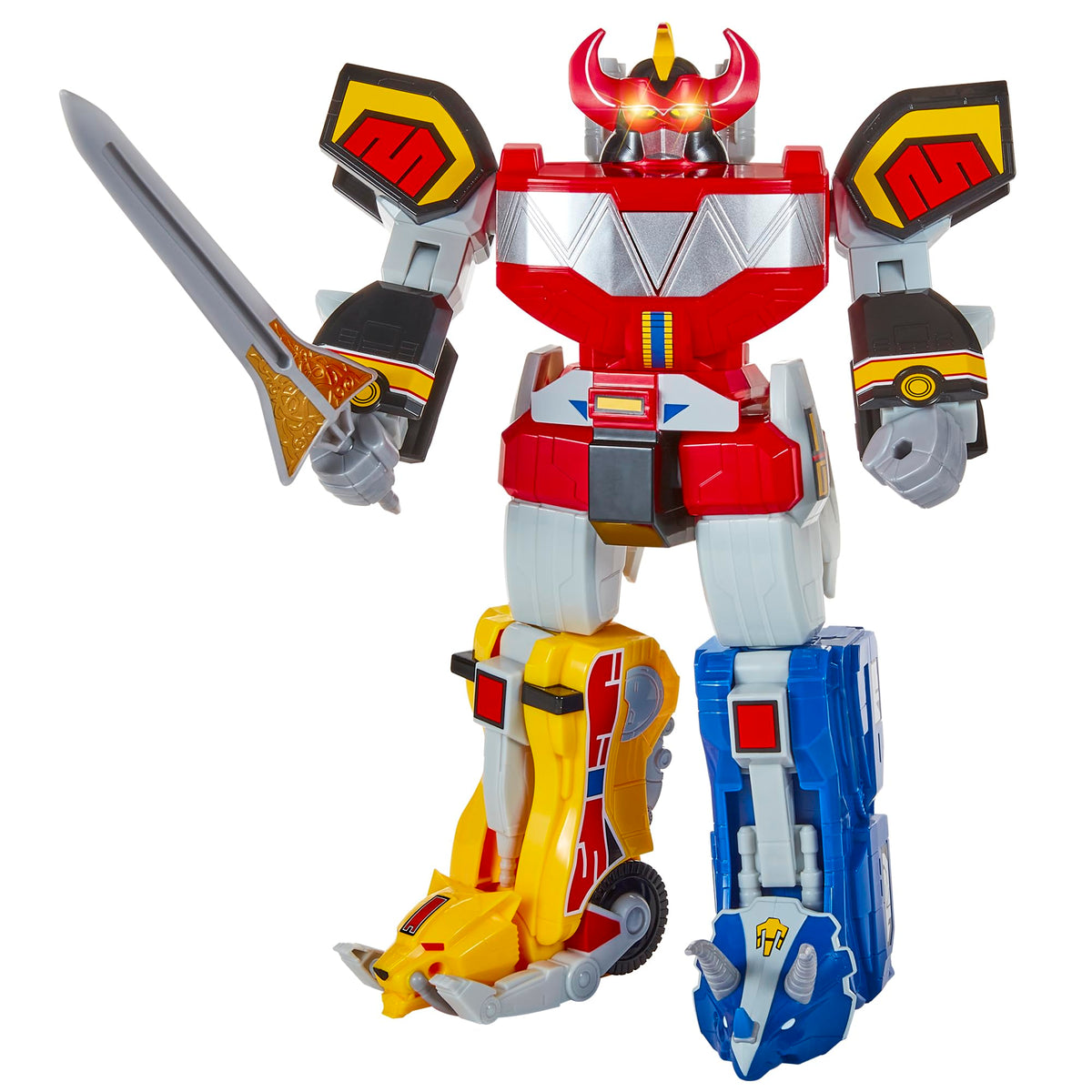 PlayMates Power Rangers Ultimate Megazord eye lights enhance playtime and action cues.