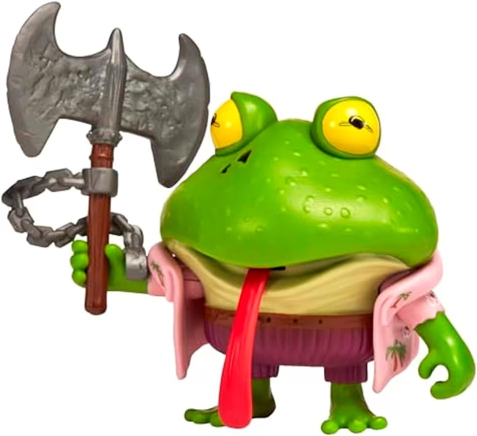 Playmates TMNT Genghis Frog with battle axe accessory for action scenes.