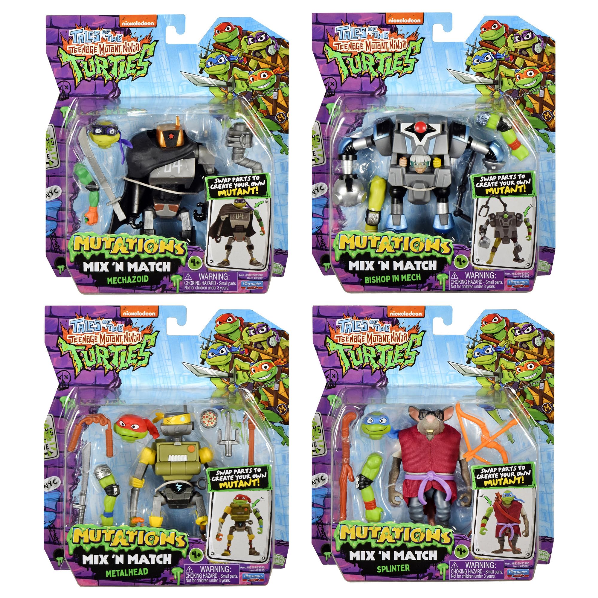 PlayMates TMNT group shot shows the complete 4-pack for imaginative play sessions.