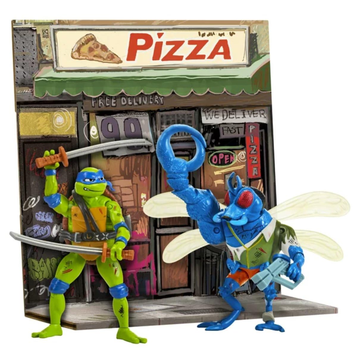 PlayMates TMNT Leo battle-damage detail highlights authentic wear from battles.