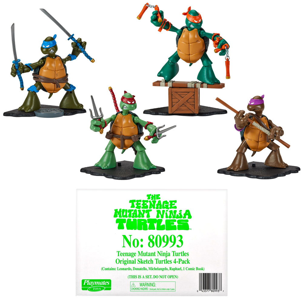 Playmates TMNT Original Sketch Display Scene, arrange turtles together on a shared base.