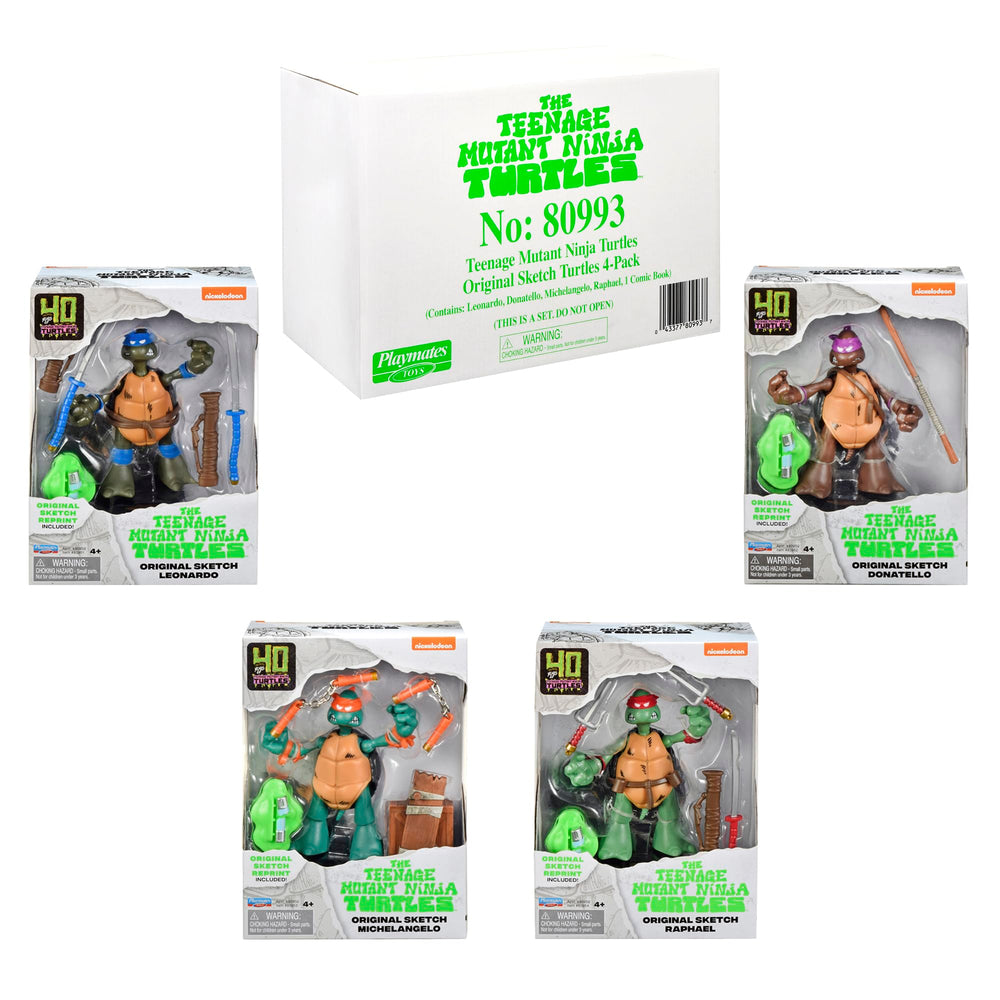 Playmates TMNT Original Sketch Turtle Figures, four brothers for group display.