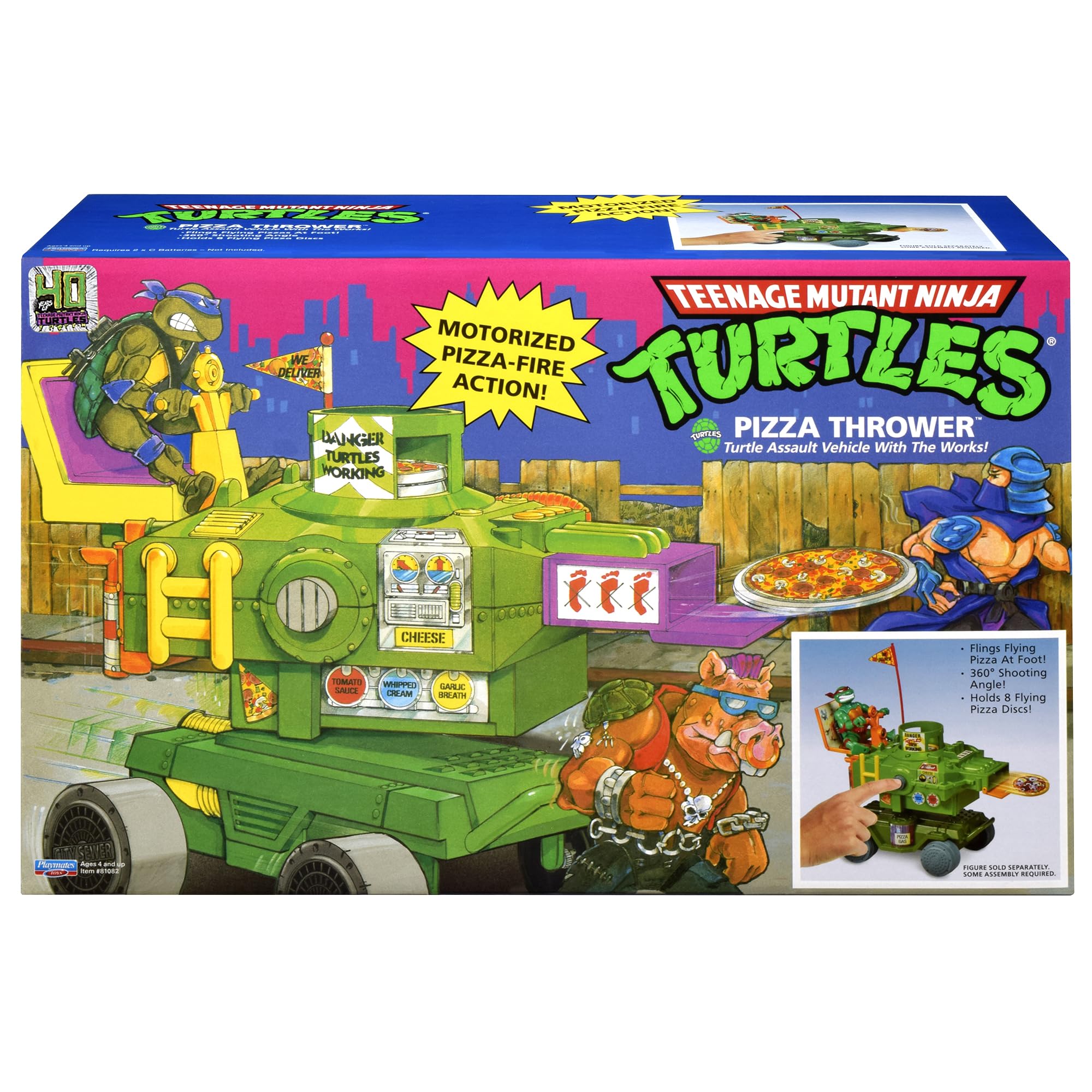 PlayMates TMNT Pizza Thrower Vehicle detailed trim invites kids to inspect authentic styling