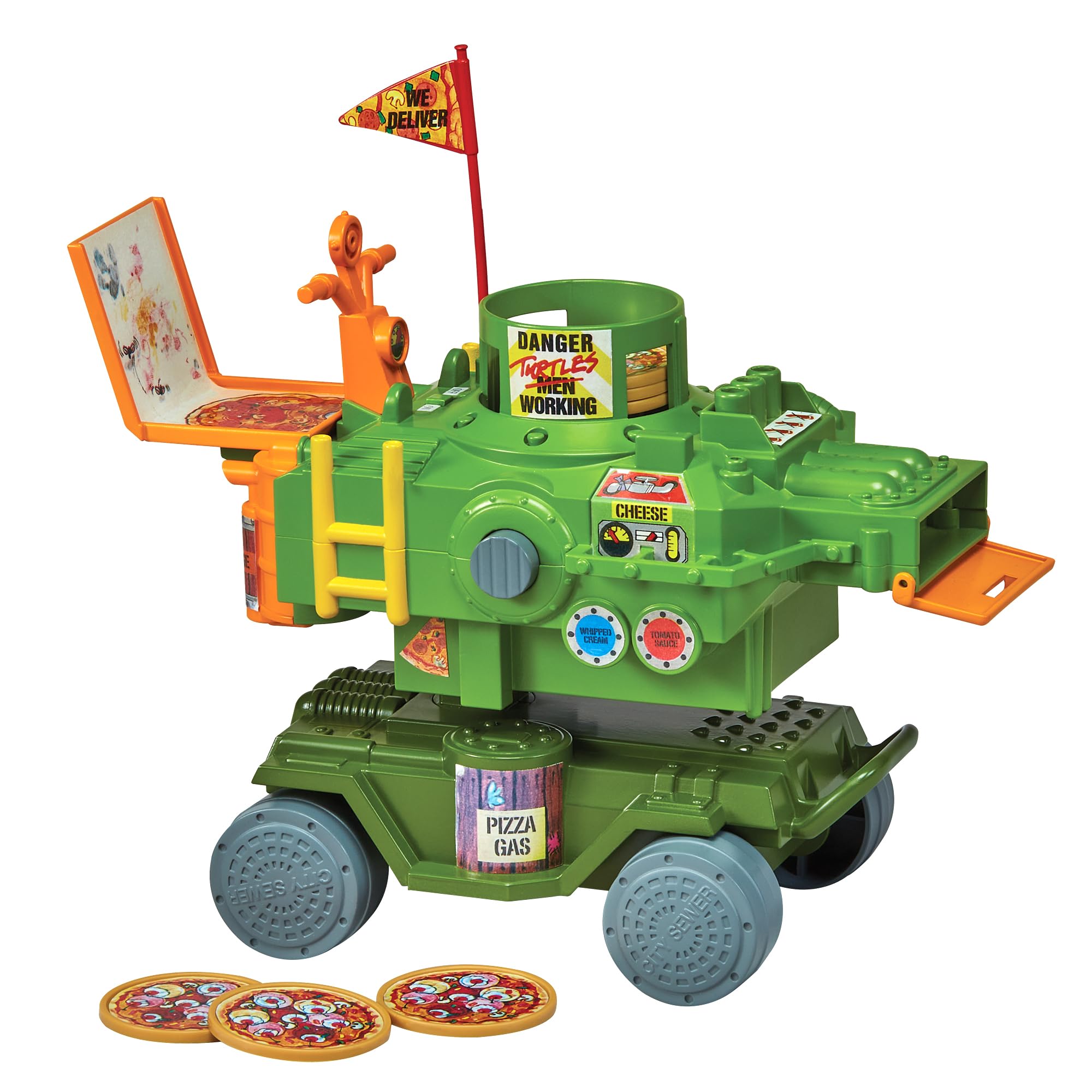 PlayMates TMNT Pizza Thrower Vehicle front shot highlights iconic design for action play