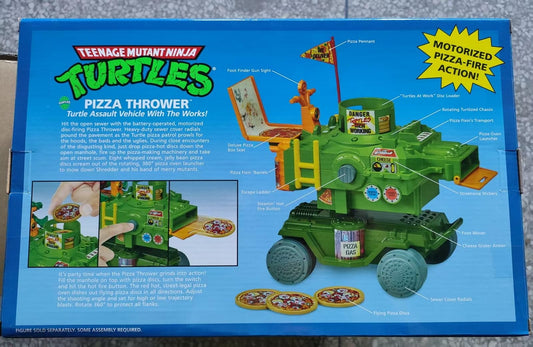 PlayMates TMNT Pizza Thrower Vehicle side view emphasizes durable build for rugged play sessions