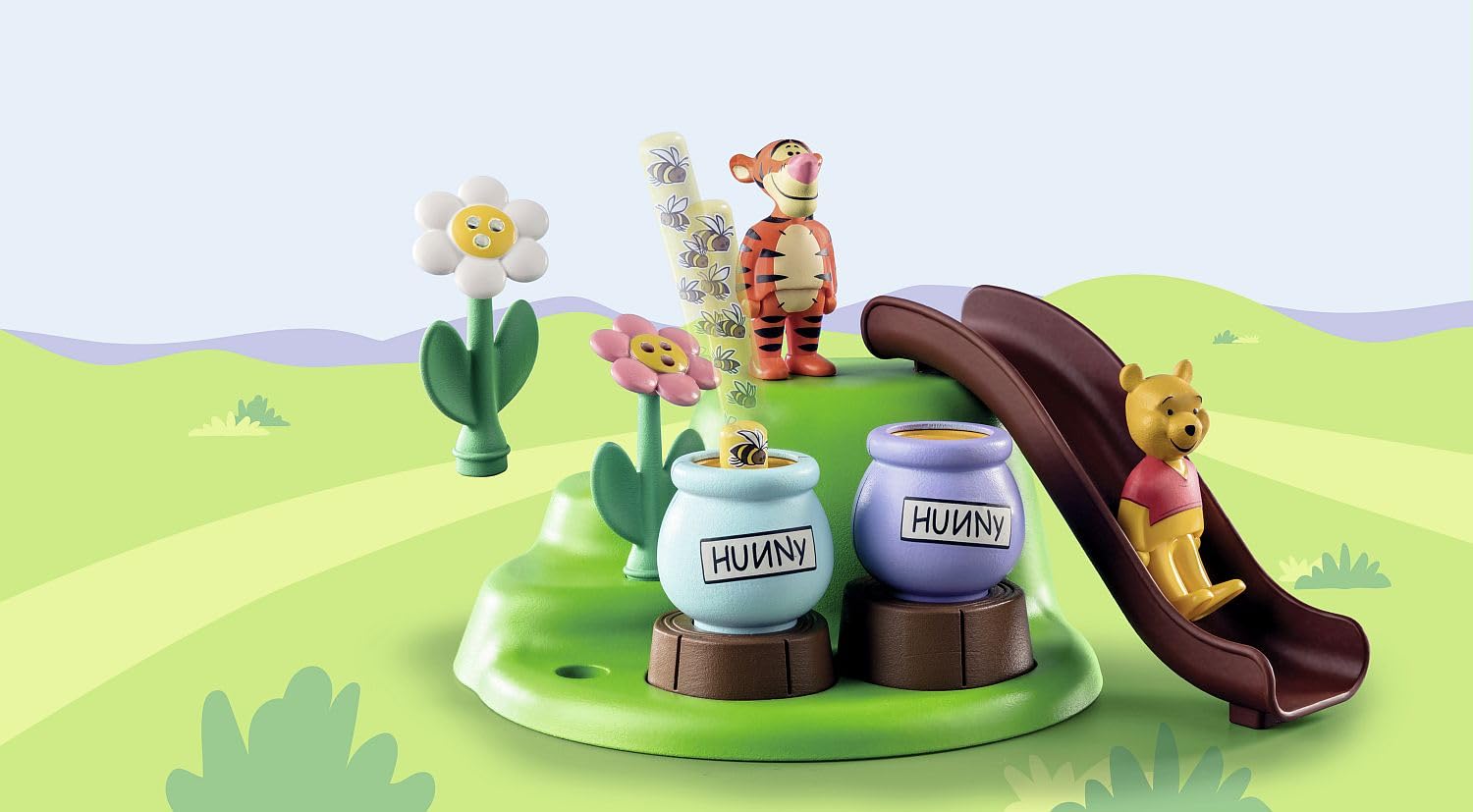 Playmobil 1.2.3 Winnie’s and Tigger’s Bee Garden bee jumping rods in action