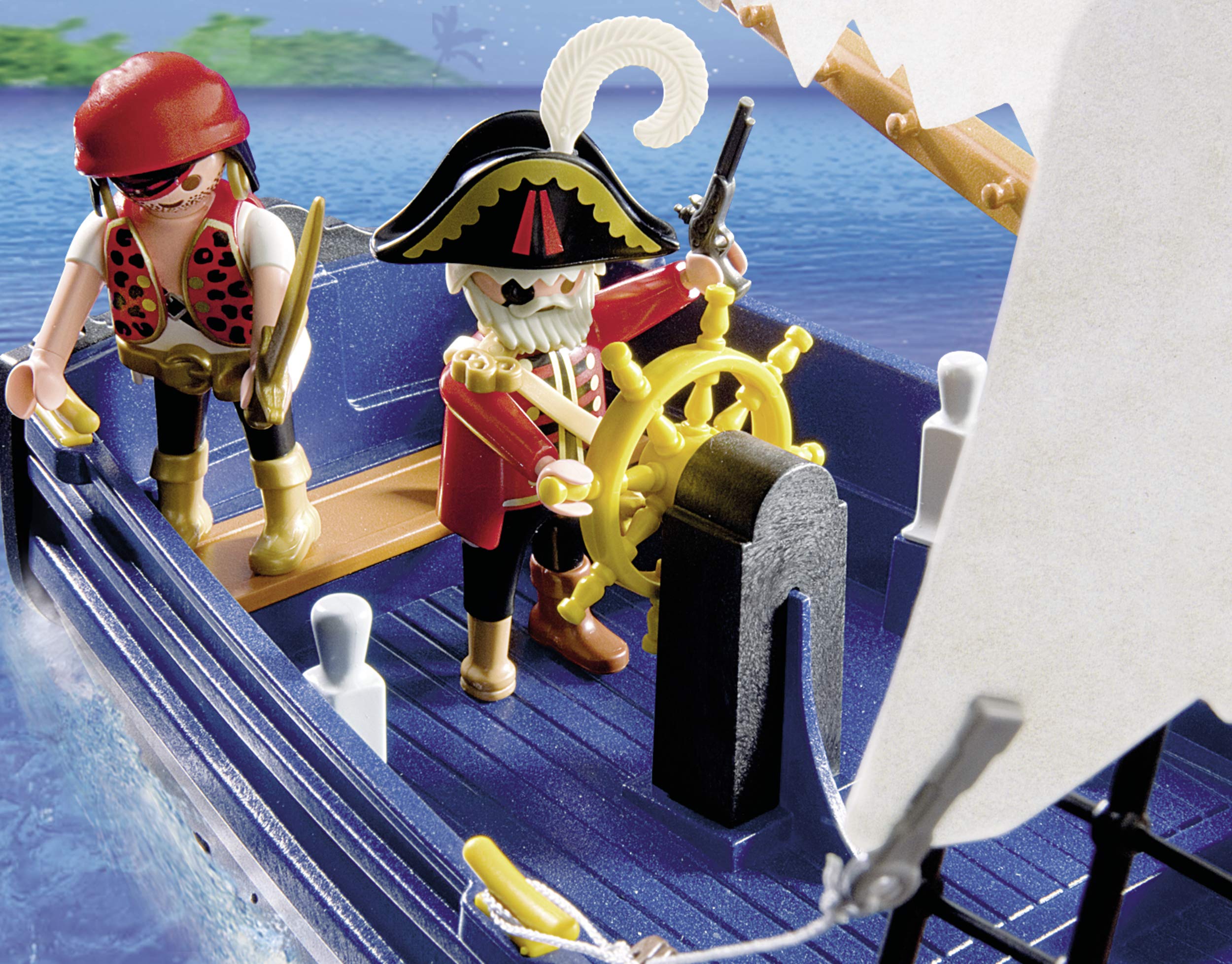 Playmobil 5810 pirate ship accessories add tactile play value.