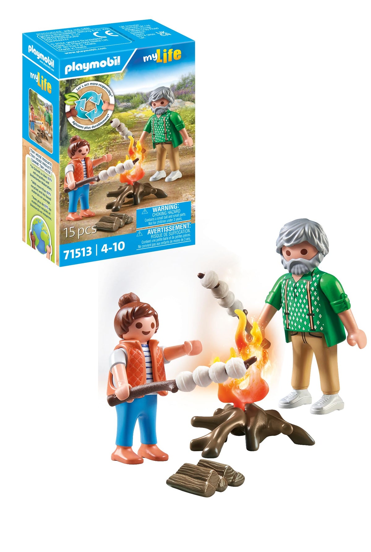 Playmobil 71513 campfire with marshmallows set for imaginative outdoor pretend play.