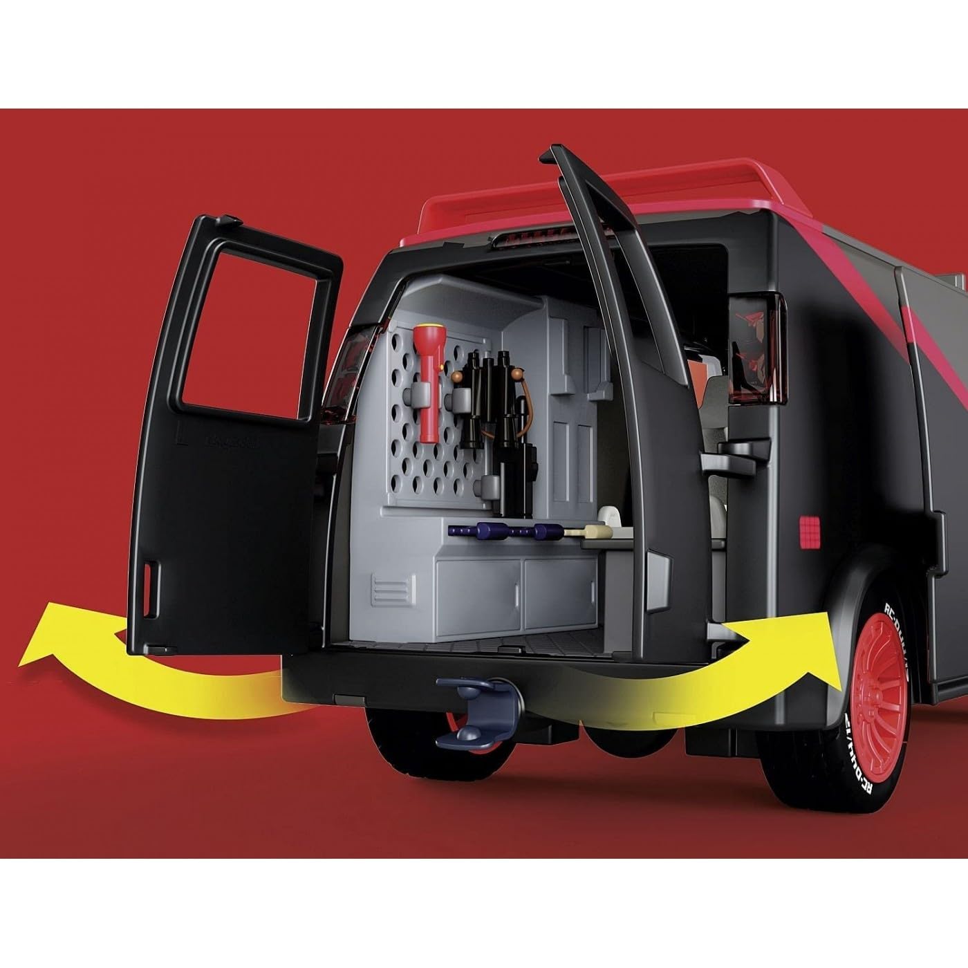 Playmobil A-Team Van interior featuring monitor for mission coordination