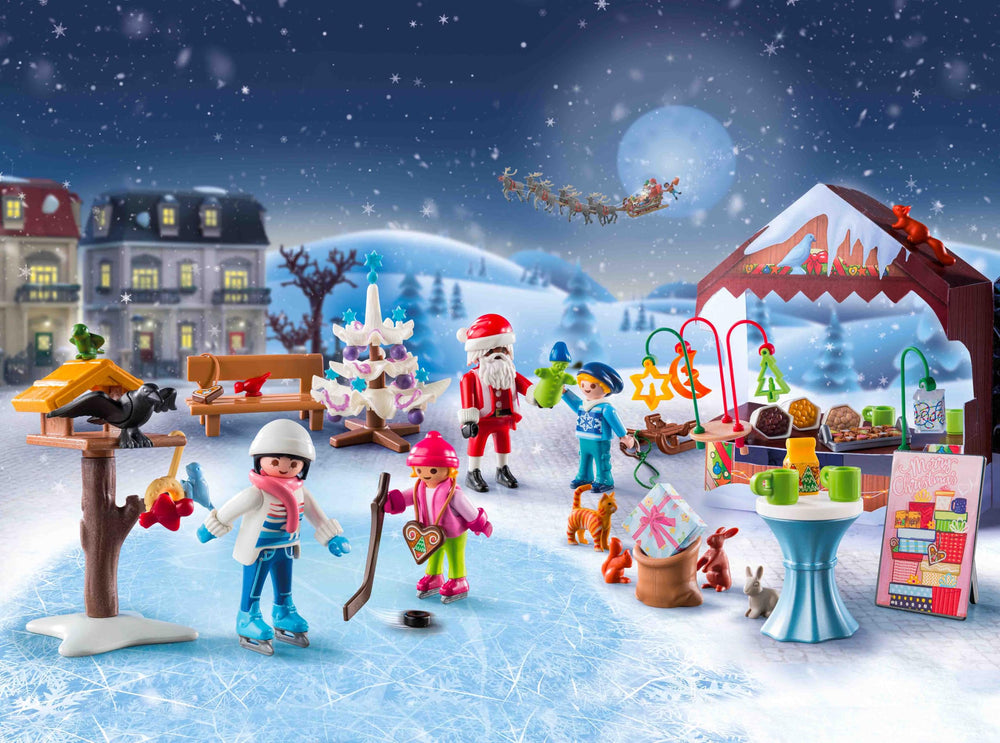 Playmobil Advent Calendar Trip to the Christmas Market with four figures for diverse stories.