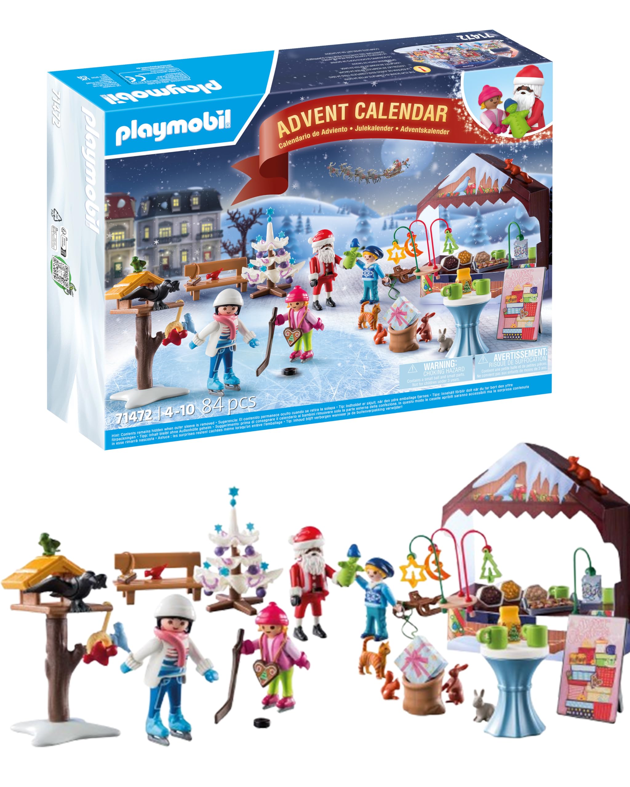 Playmobil Advent Calendar Trip to the Christmas Market with an ice skating rink for festive pretend play.