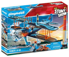 Playmobil Air Stunt Show Phoenix Biplane front view for imaginative stunt play.