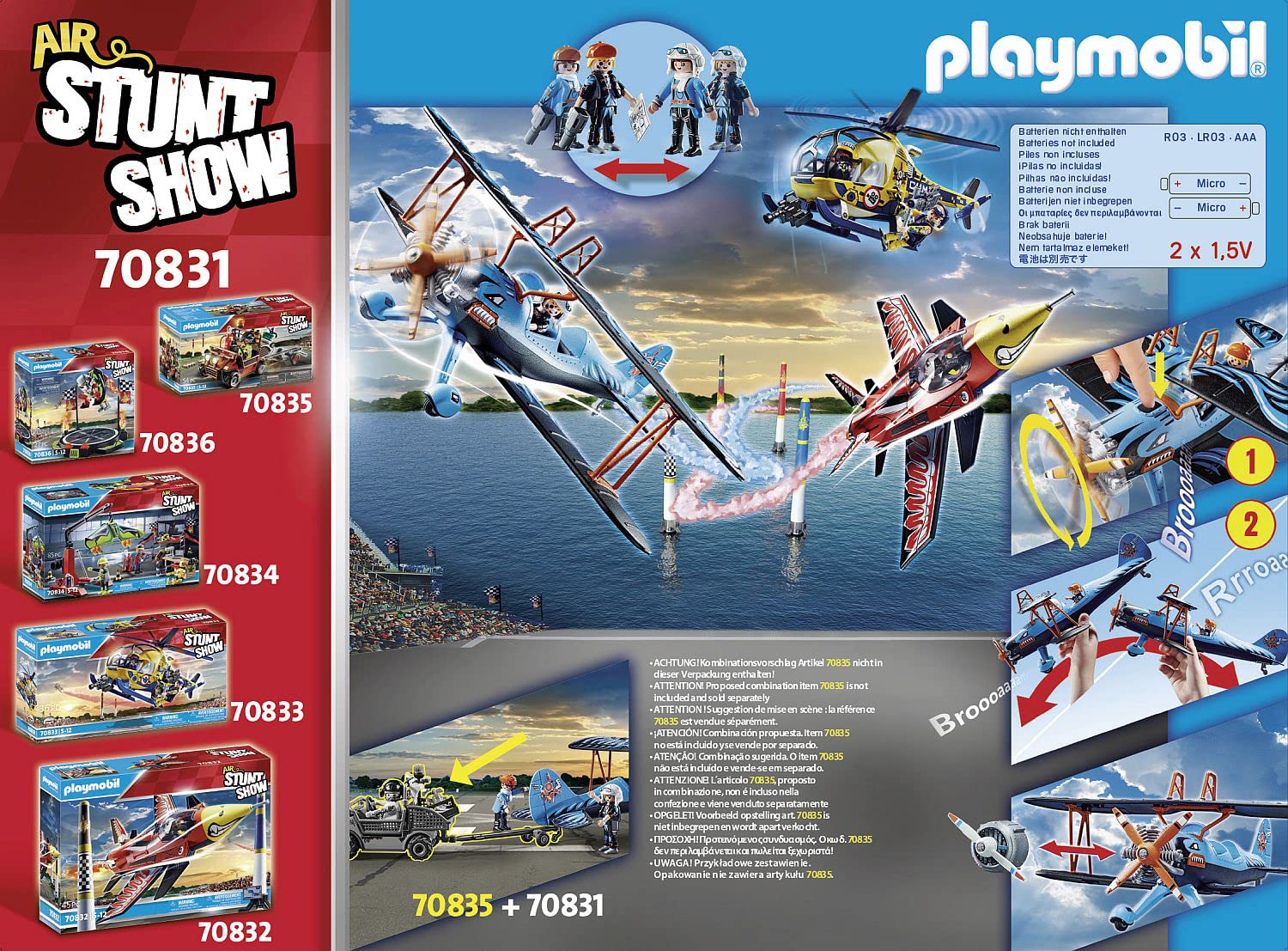 Playmobil Air Stunt Show Phoenix Biplane motorized propeller powers exciting flights.