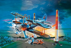 Playmobil Air Stunt Show Phoenix Biplane side view highlights sleek design.