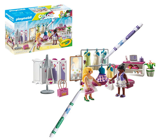 Playmobil Backstage dress rack with colorful outfits for creative fashion play