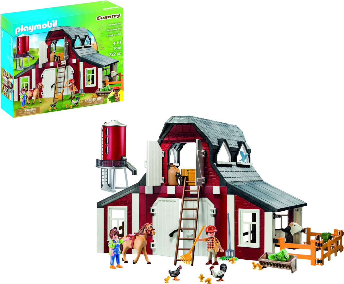 Playmobil Barn with Silo front view showing animals ready for playtime