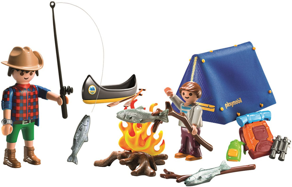 Playmobil Camping Adventure Carry Case with tent and campsite scene inspires imaginative camping play.