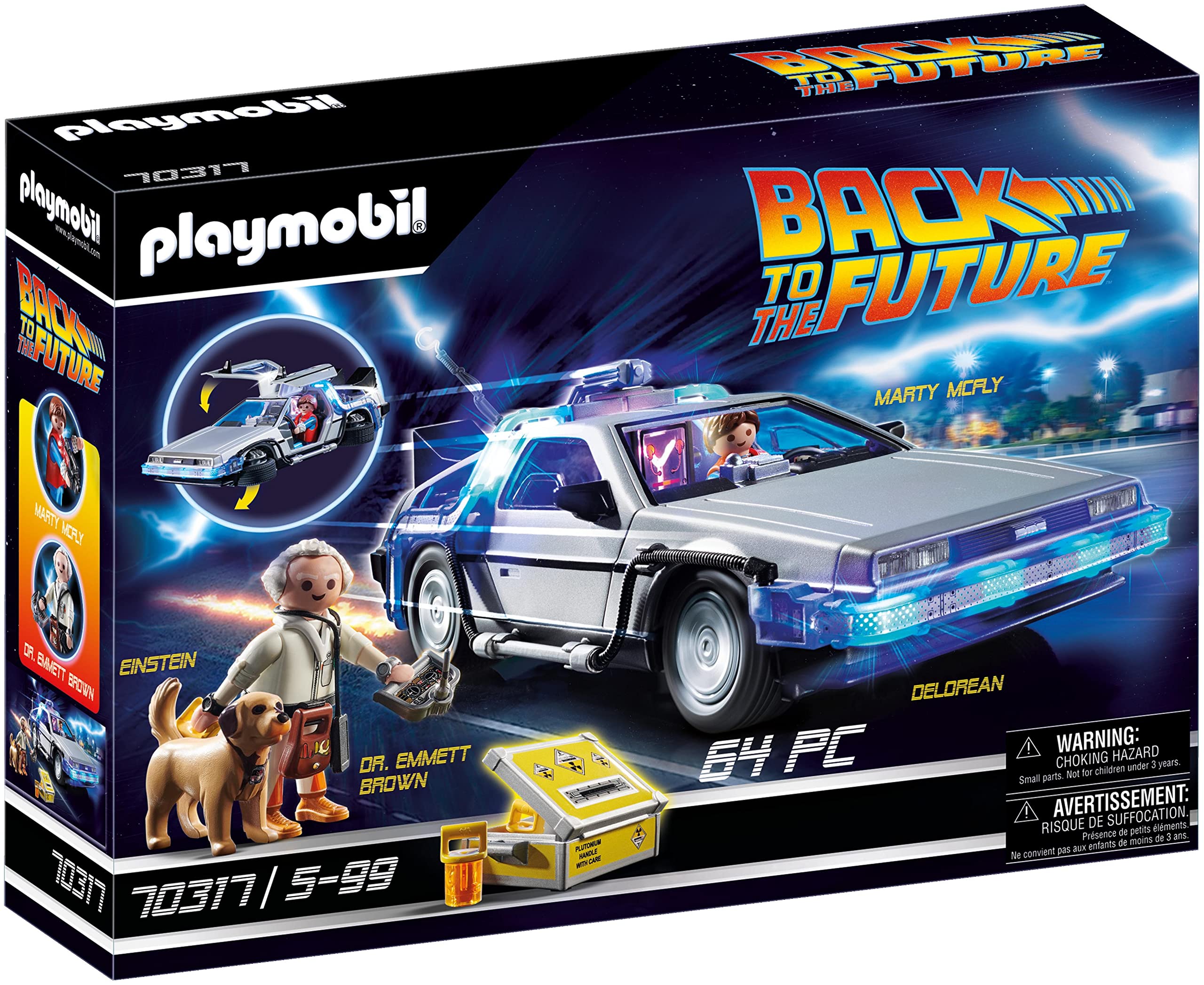 Playmobil DeLorean front view showing the iconic time machine ready for play.