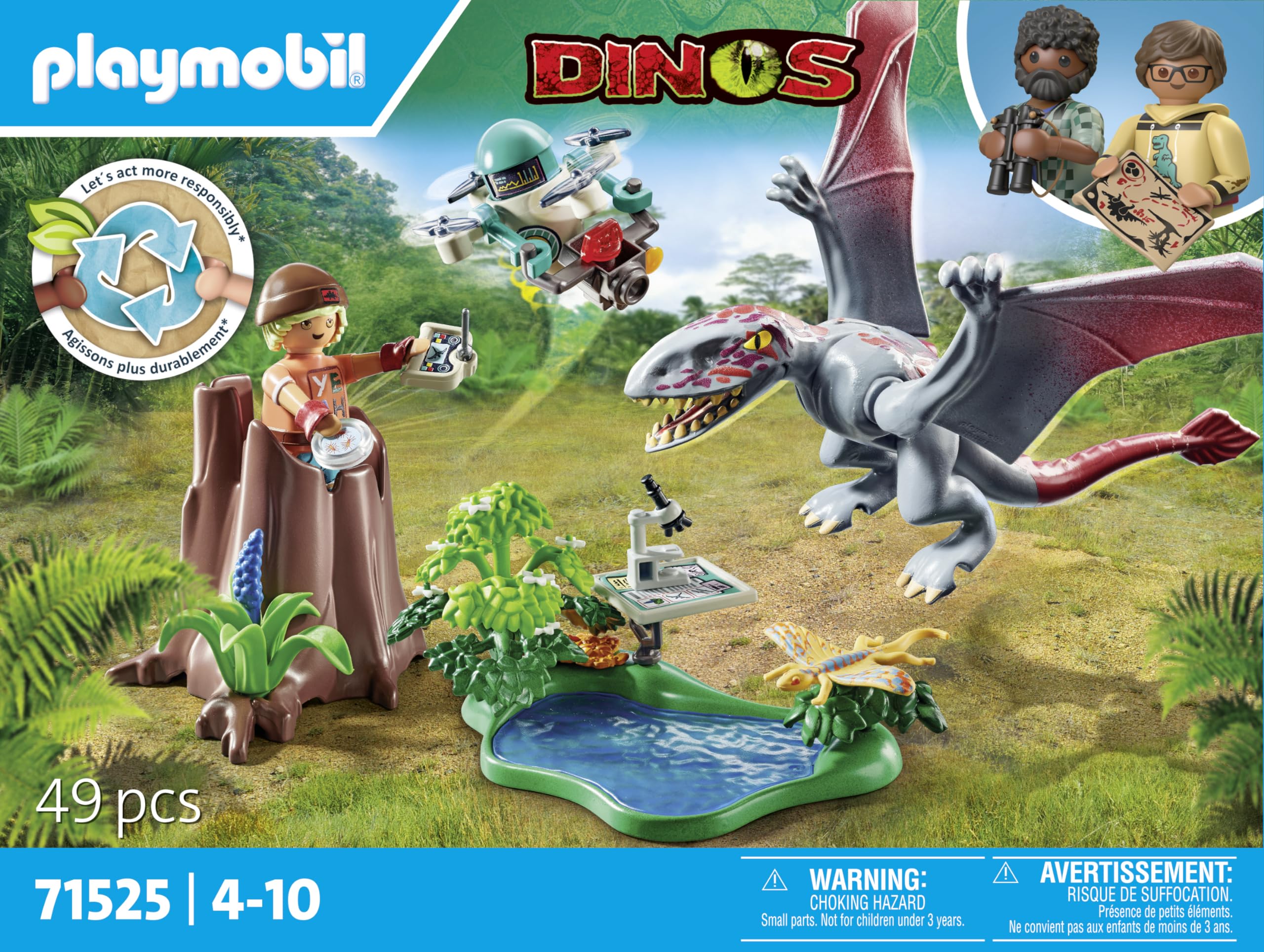Playmobil Dinos Observatory microscope invites kids to examine specimens up close