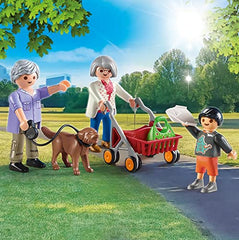 Playmobil dog sniffing rolling cart scene boosts park-style play