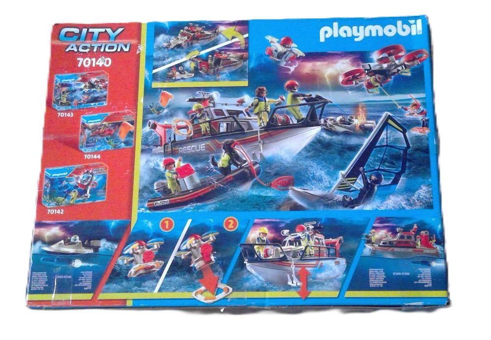 Playmobil fire rescue boat with winch ready to tow vessels