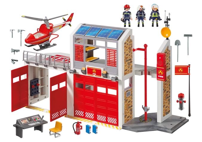 Playmobil Fire Station helicopter scene for action-packed rescue role-play and storytelling
