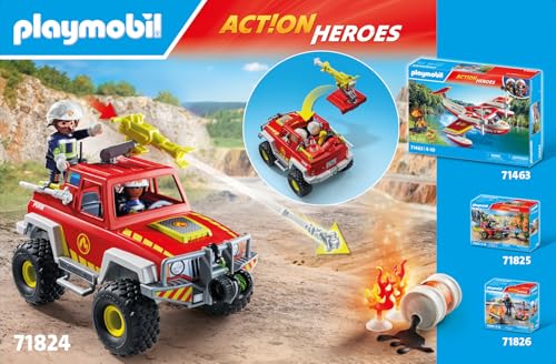 Playmobil 71824 Fire Truck side view emphasizes spacious cabin for two figures.
