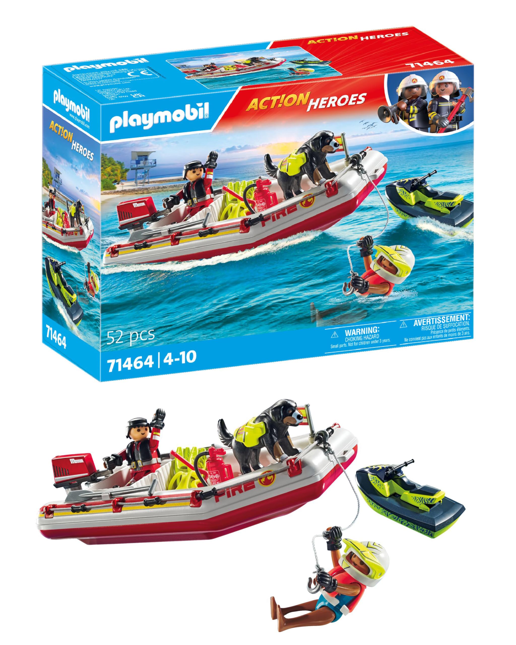 Playmobil Fireboat with Aqua Scooter front view highlights ready-for-action rescue vessel