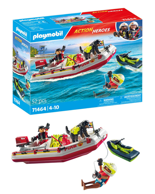 Playmobil Fireboat with Aqua Scooter front view highlights ready-for-action rescue vessel