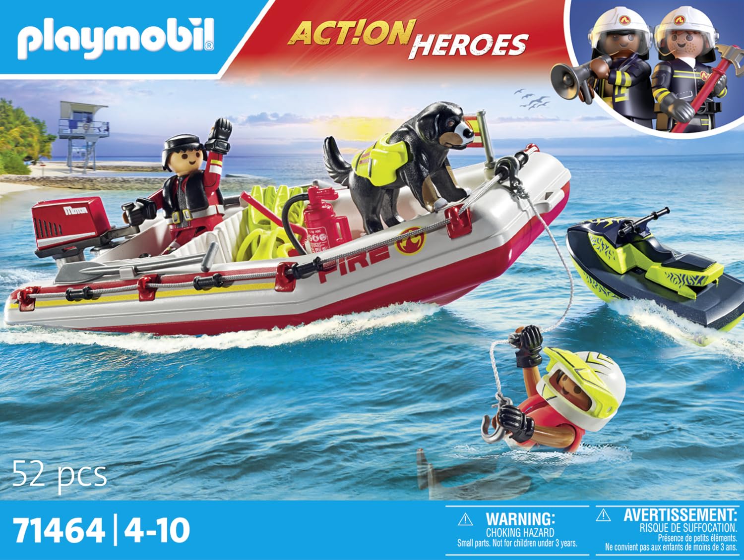 Playmobil Fireboat with Aqua Scooter rescue dog included supports teamwork