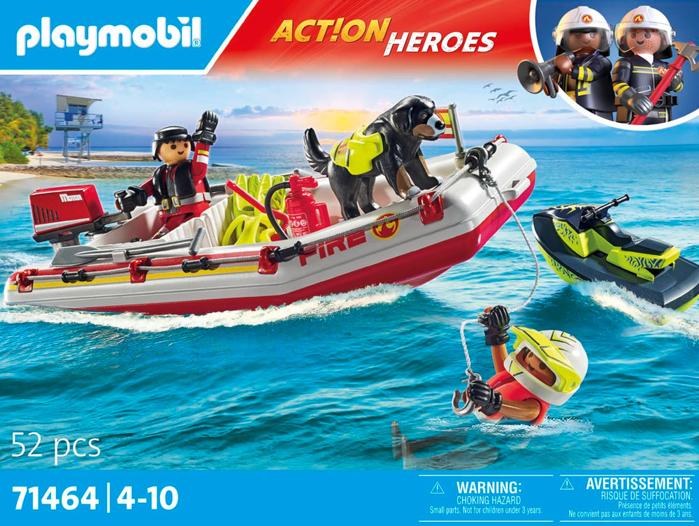 Playmobil Fireboat with Aqua Scooter rescue dog included supports teamwork