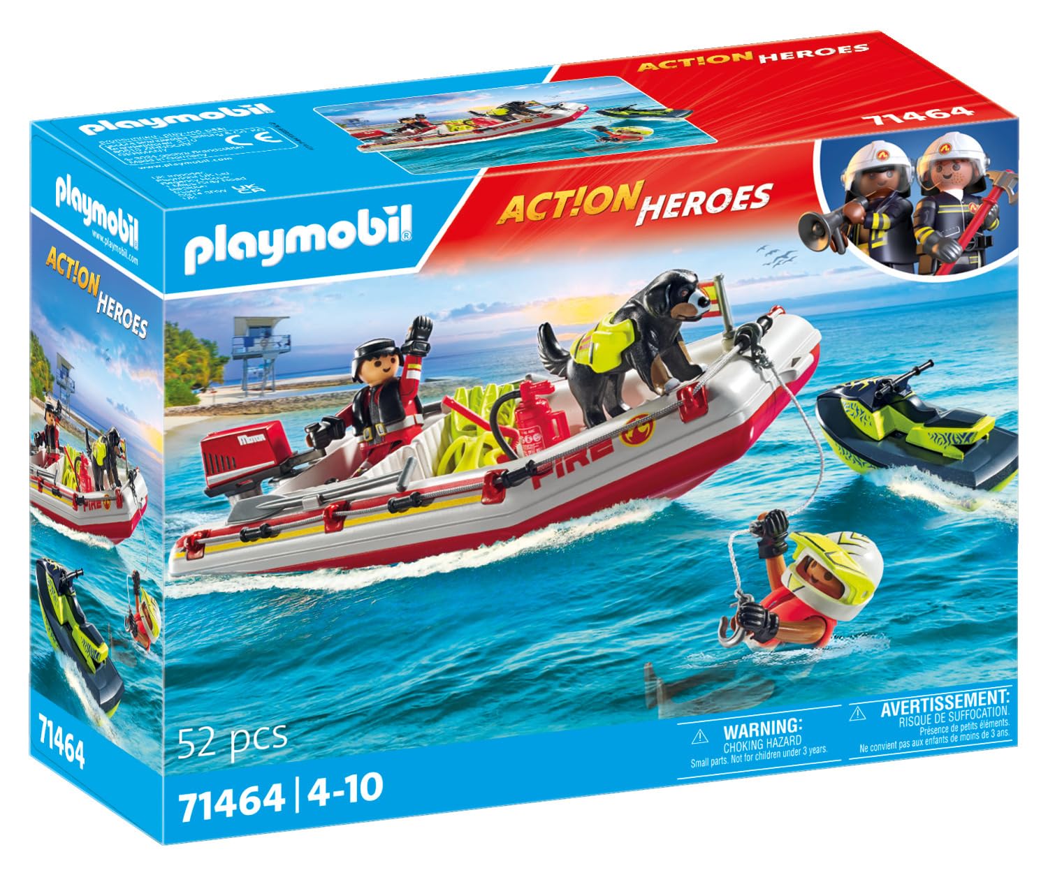 Playmobil Fireboat with Aqua Scooter side view shows swiveling motor in action