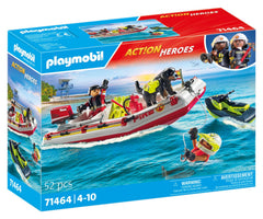 Playmobil Fireboat with Aqua Scooter side view shows swiveling motor in action