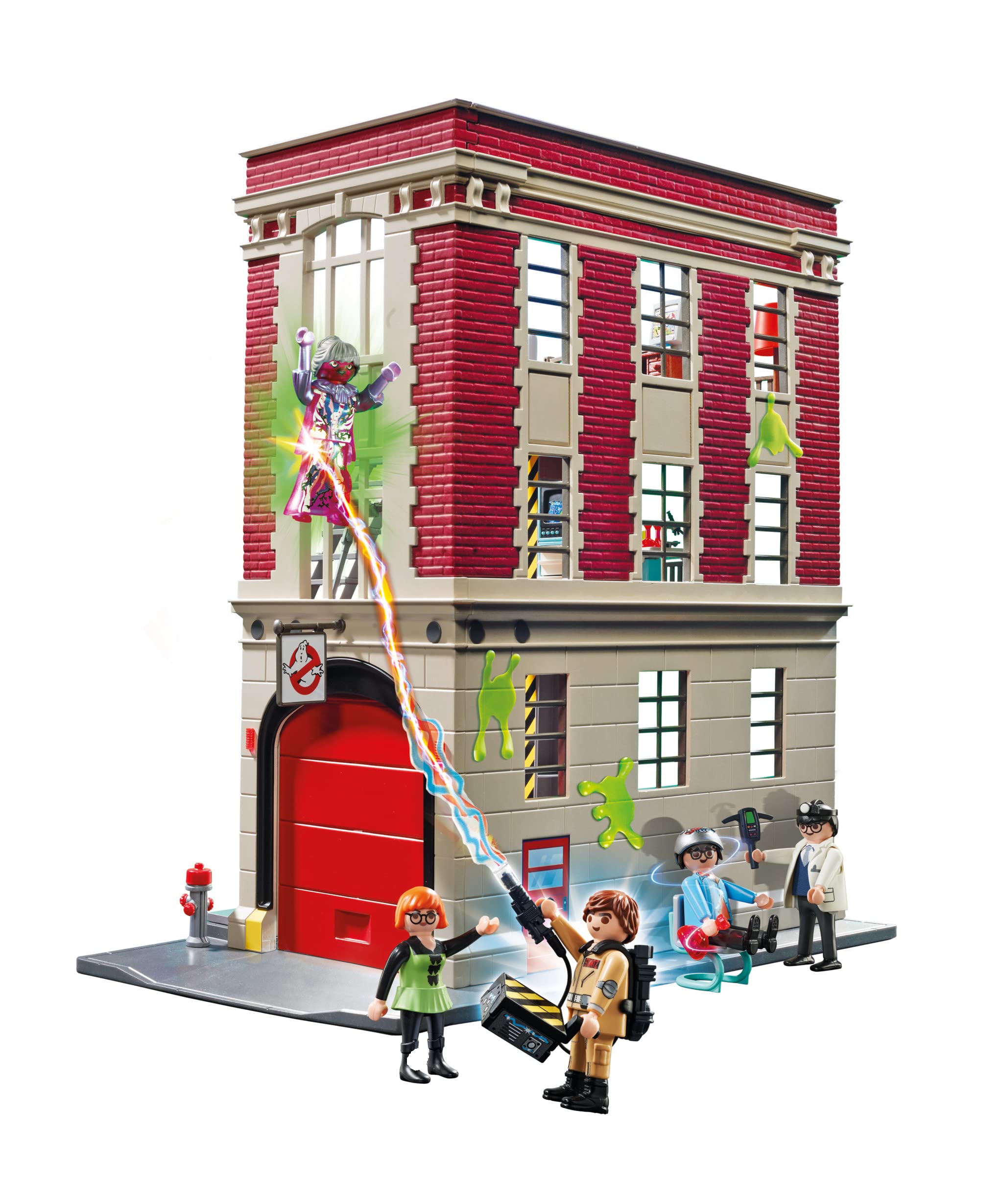 Playmobil Ghostbusters Firehouse with fire pole action scene