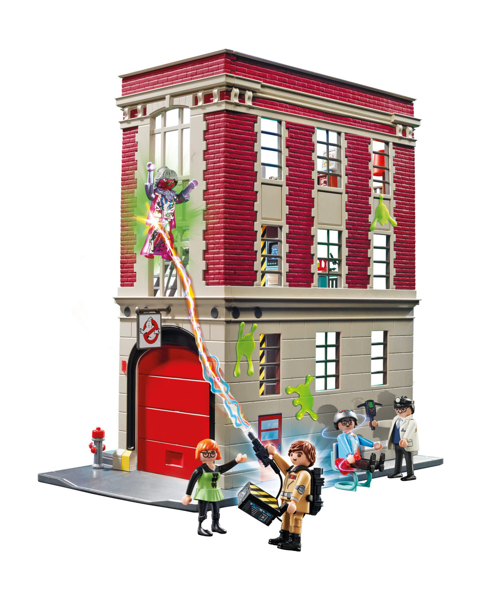 Playmobil Ghostbusters Firehouse with fire pole action scene