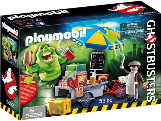 Playmobil Ghostbusters Slimer at hot dog stand for imaginative play and storytelling.