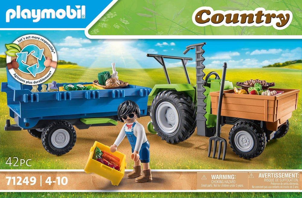 Playmobil Harvester Tractor bed tilts back for easy unloading.