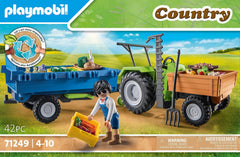 Playmobil Harvester Tractor bed tilts back for easy unloading.