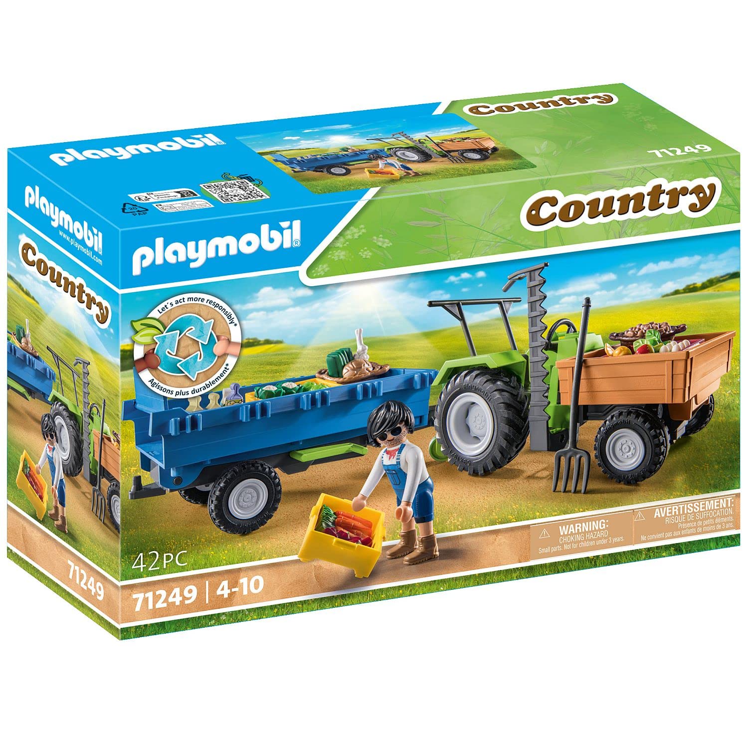 Playmobil Harvester Tractor side view with tilting bed enables easy unloading.
