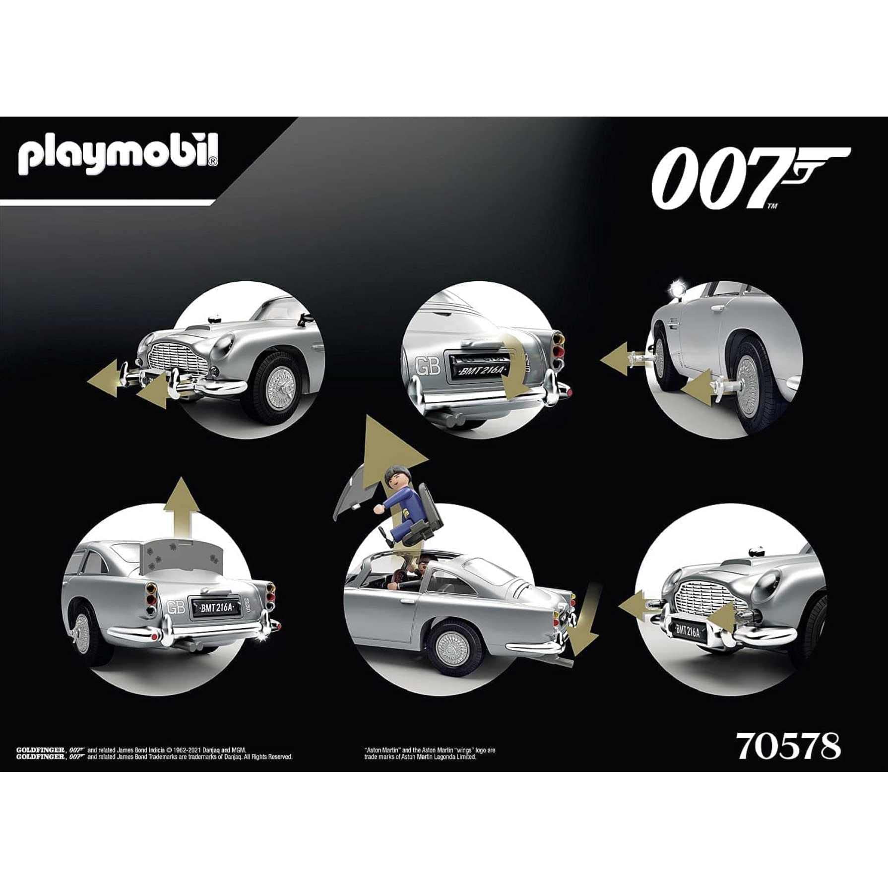 Playmobil James Bond car seats two figures with a removable roof for flexible play.